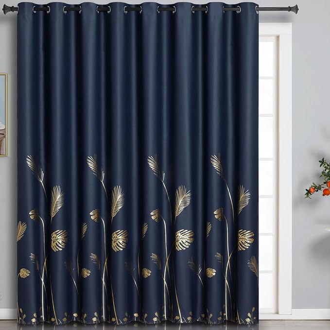 Navy Blue Sliding Door Curtain 100 X 84 Inch, Grommet Extra Wide Window Curtain by ESTELARTEXTILER
