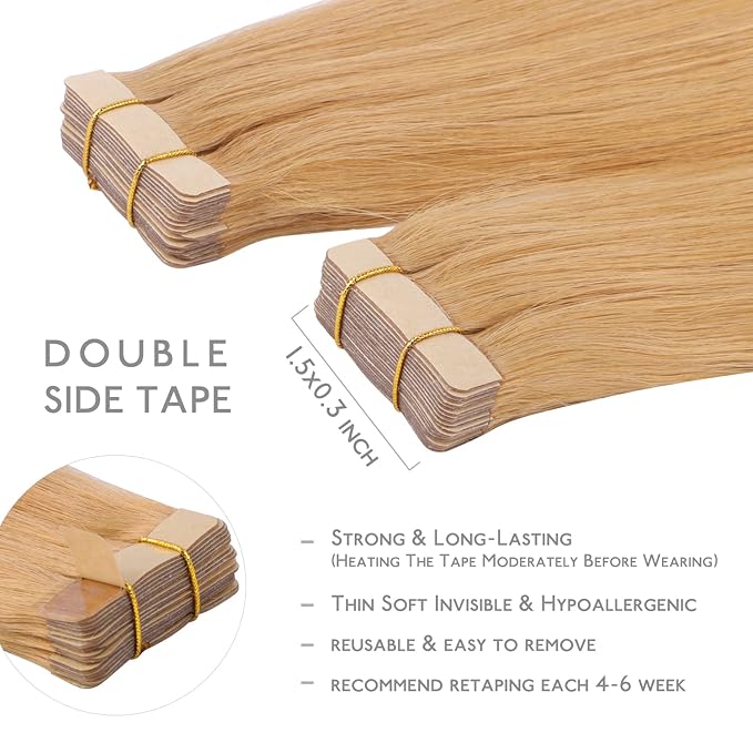 WENNALIFE Tape in Hair Extensions Human Hair, 40pcs 100g 18 inch Strawberry Blonde Hair Extensions Real Human Hair Straight Invisible