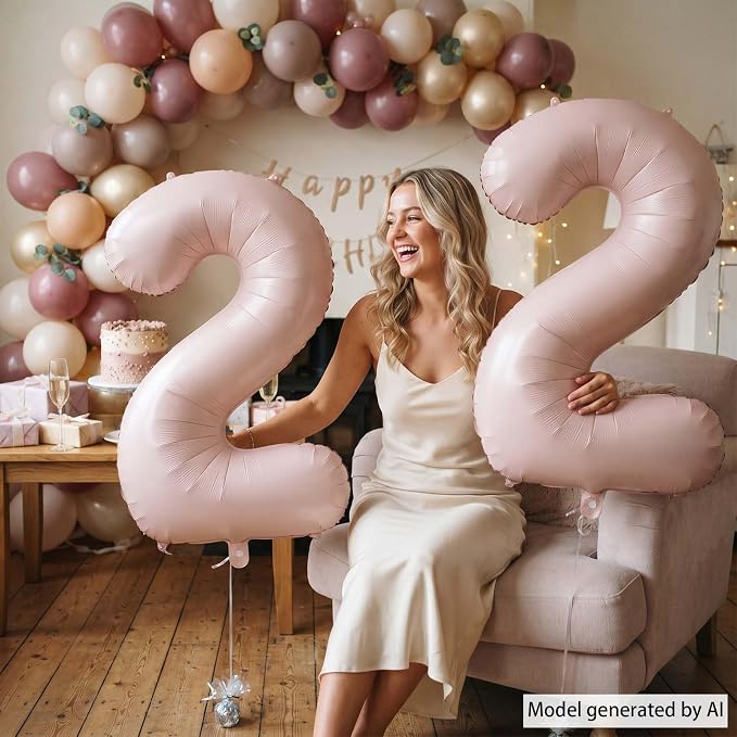 Baby Pink Number 2 Balloon 40 Inch, Pastel Rose Foil Theme Party Supplies | - Image 6