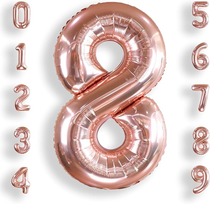 AULE 40 Inch Rose Gold 8 Balloon Number Foil 0-9 Birthday Big Numbers | by AULE