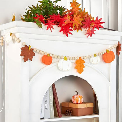 Fall Decorations for Home Felt Pumpkin Garland and Wood Bead Felt Pumpkins - Image 3