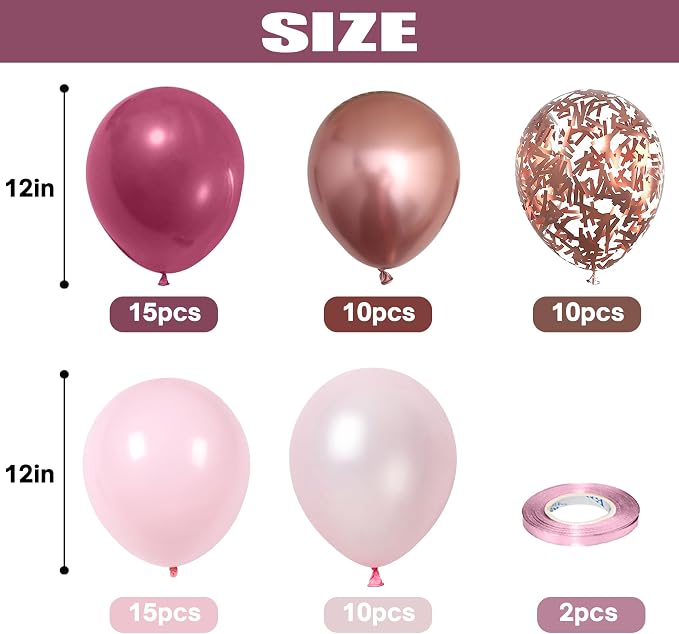 Dusty Rose Balloon Set, 60 Packs 12 Inch Retro Pink Metallic Chrome Rose Gold - Image 2