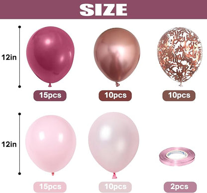 Dusty Rose Balloon Set, 60 Packs 12 Inch Retro Pink Metallic Chrome Rose Gold - Image 2