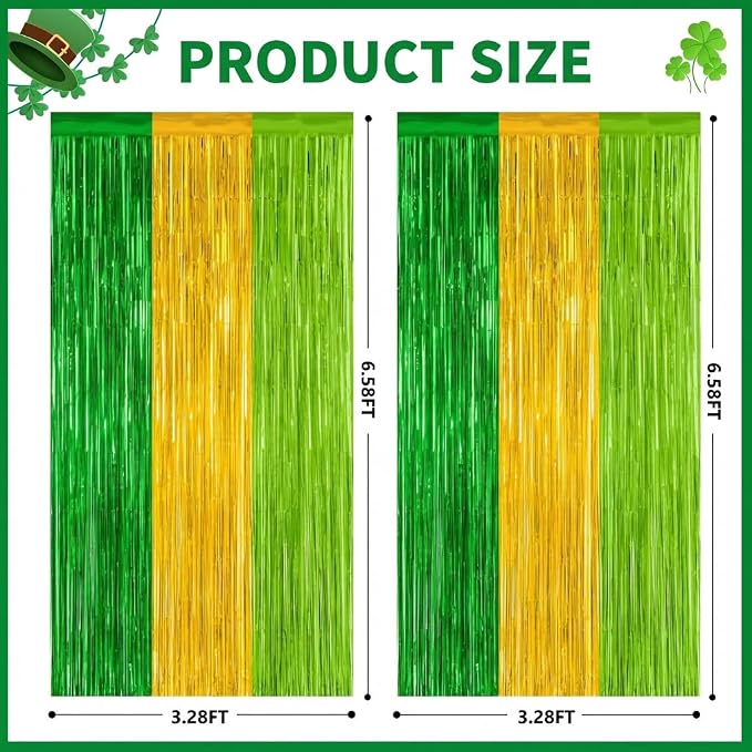 2 Pack St Patrick Party Decorations, Metallic St.Patrick Fringe Curtains Party - Image 2
