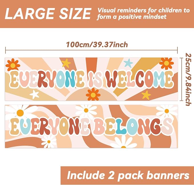 2 Pack Groovy Classroom Decorations Boho Welcome Banner Bulletin Board Decor - Image 2