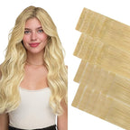 GOO GOO Invisi Edge Tape in Hair Extensions Human Hair, 18AT60A Pearl Ash Blonde Highlights10pcs injected with 10pcs classical tape ins, 20inch 50g, Virgin Remy Hair, Natural Look