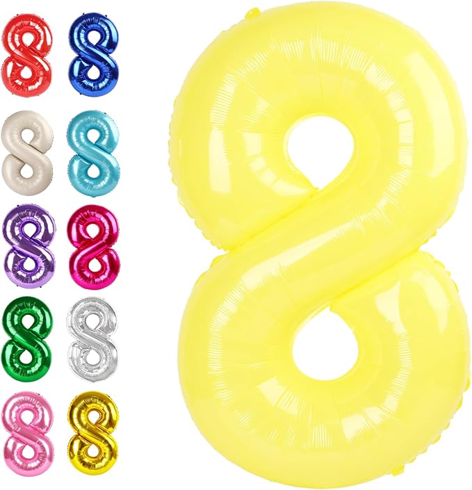 Yellow Number 8 Balloon 40 inch, Balloon numbers party supplies, deco photo by Upgesy