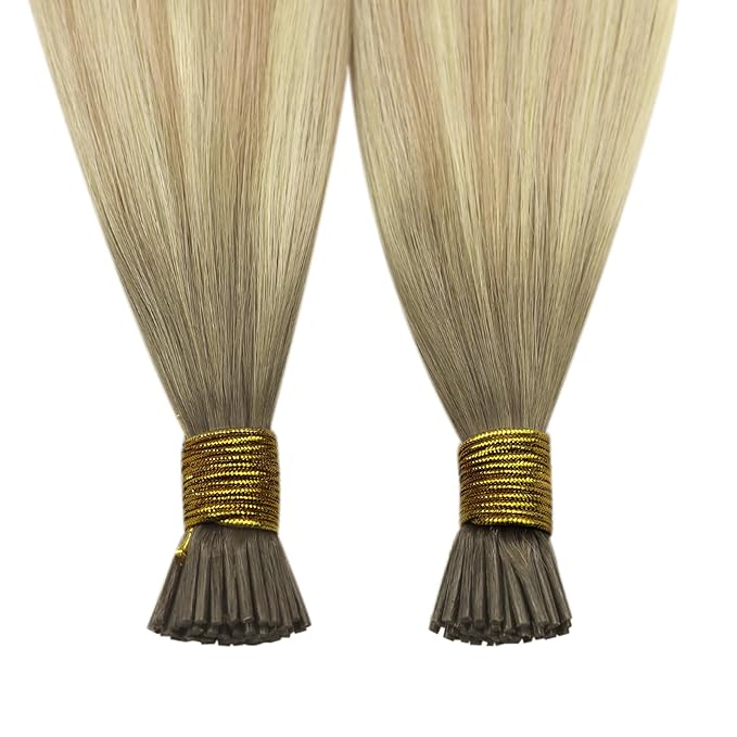 YoungSee I Tip Hair Extensions Human Hair Ombre I Tip Human Hair Extensions Blonde Balayage Platinum Blonde Itip Hair Extension 24 Inch 50g 50s Soft and Lightweight Hair for Long Hair