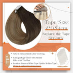 Full Shine Hair Extensions Tape in Balayage Dark Brown to Chestnut Brown Highlighted Ash Blonde Remy Tape in Human Hair Extensions Real Hair Seamless Skin Weft Tape Hair Extension 50g 20pcs 16Inch