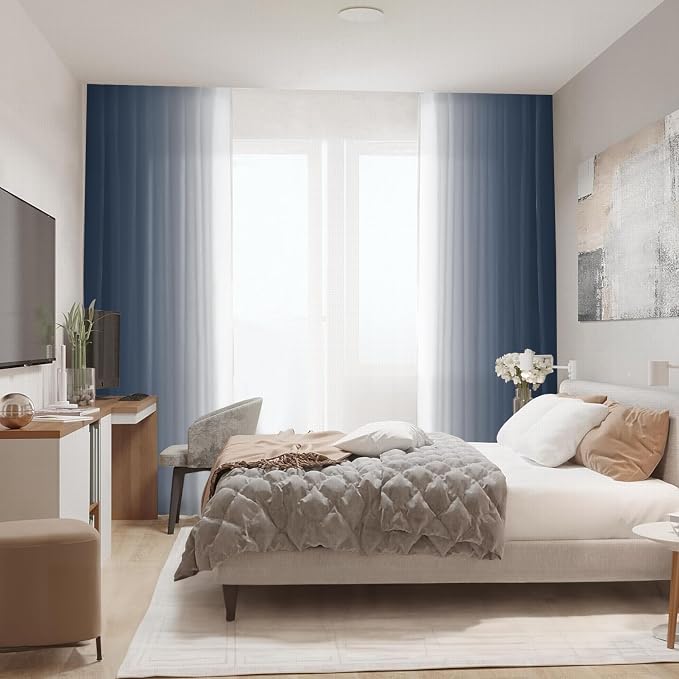 Blue and White Ombre Curtains 84 Inches Length 2 Panels | Light-Filtering - Image 4