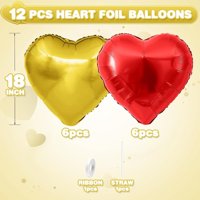 Red Gold Heart Balloons, 18Inch Gold Helium Polyester Film Balloon - Image 2