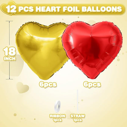 Red Gold Heart Balloons, 18Inch Gold Helium Polyester Film Balloon - Image 2