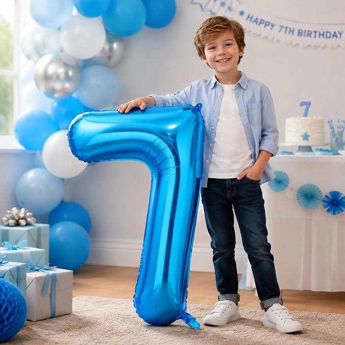 40 Inch Blue Number 7 Balloon, Giant Number Balloons, Birthday Decorations | - Image 4