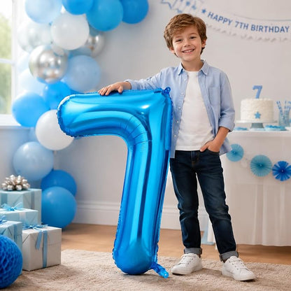 40 Inch Blue Number 7 Balloon, Giant Number Balloons, Birthday Decorations | - Image 4