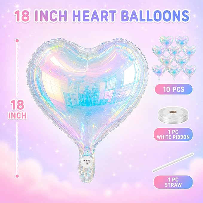 Iridescent Heart Balloons, Baby Shower, Valentine and Party Decorations - Image 2