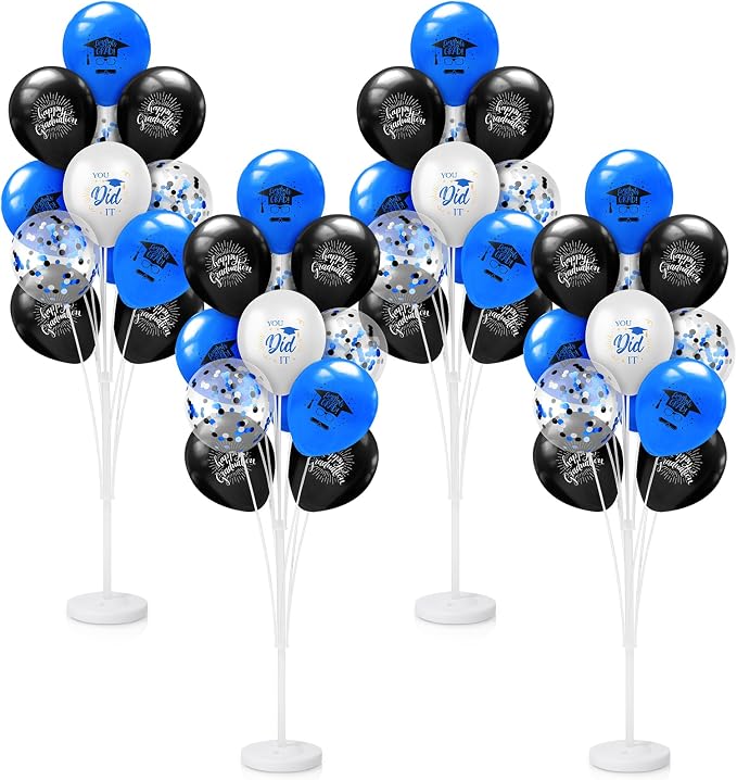 Kasyat 4 Set Blue and Black Graduation Balloons Stand High 53 Inch Class of by Kasyat