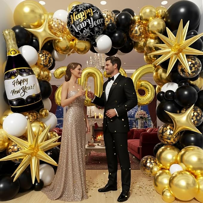 Black and Gold White Balloons Garland Arch Kit - Image 5