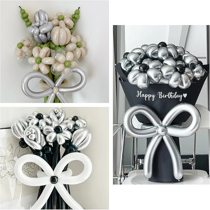 100Pcs 260 Balloons Metallic Silver Long Balloons - Image 6