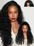 KLAIYI Water Wave 3 In 1 Flip Over 3/4 Half Wig Human Hair Curly Flip Over Seamless Blend Edges Glueless Wear and Go Drawstring Headband Clip In Wigs for Women Ready to Go Wig Beginner Friendly 22Inch