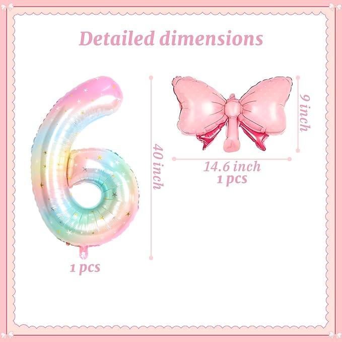 Number 6 40 Inch Rainbow Star Gradient Giant Number Balloon & Mini Bow Balloon - Image 2
