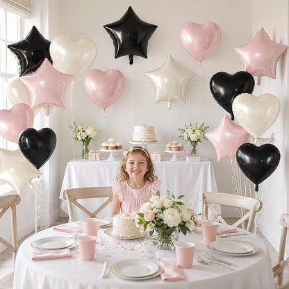 TONIFUL 18 Inch Pink and Black Star and Heart Foil Balloons - Image 3