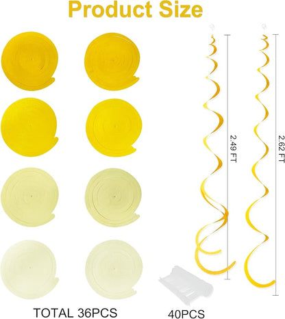 36Pcs Yellow Hanging Swirl Decorations Ombre Yellow Felt Swirl Streamer Spiral - Image 2