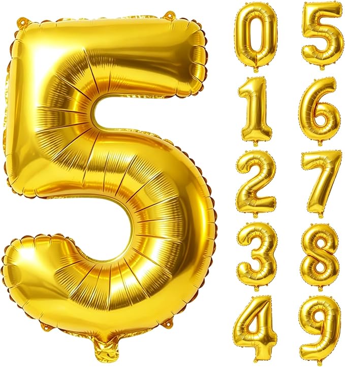40 Inch Number 5 Balloons for 5th Birthday Party Decorations, 0-100 Gold Large by FOBELEC