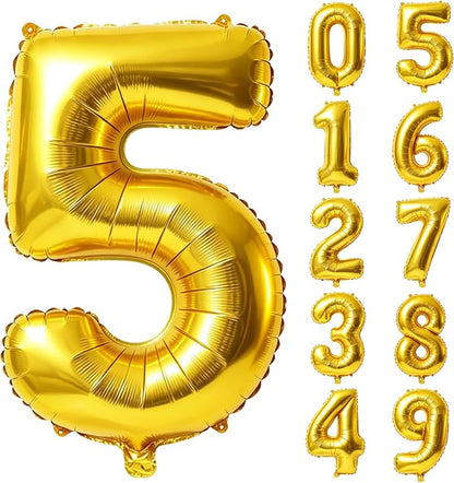 40 Inch Number 5 Balloons for 5th Birthday Party Decorations, 0-100 Gold Large by FOBELEC