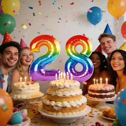 40 Inch Number 28 Balloons for 28th Birthday Party Decorations, 0-100 Rainbow - Image 2