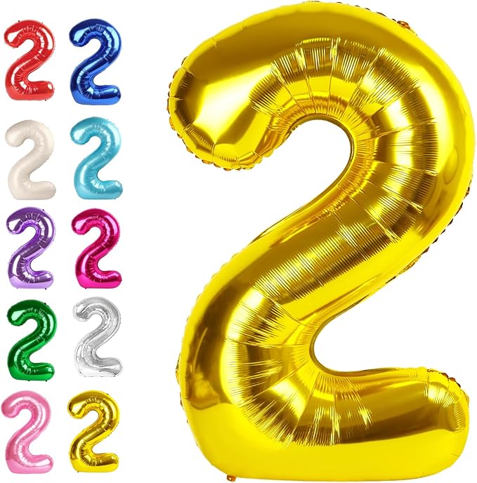 Big 40 Inch Gold 2 Number Balloon Birthday Decoration, Number 2 Helium Balloons by Upgesy