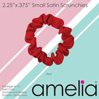 Amelia Beauty, Red Satin Small Scrunchies, 12-Pack – No Damage Hair Ties for Women, Gentle & Durable Hair Accessories, 2.5in x 0.5in