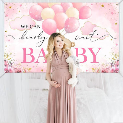 Mocsicka We Can Bearly Wait Backdrop Pink Bear Baby Shower Banner Girls Baby - Image 6