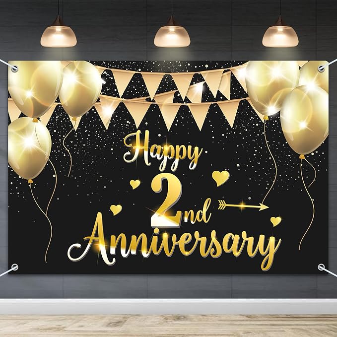 HAMIGAR 6x4ft Happy 2nd Anniversary Banner Backdrop by HAMIGAR