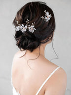 SWEETV 3Pcs Bridal Hair Pins White Flower Bride Hair Pieces Wedding Hair Side Combs Floral Headpieces Accessories Fall Beach Clip for Brides Bridesmaids Women Girls