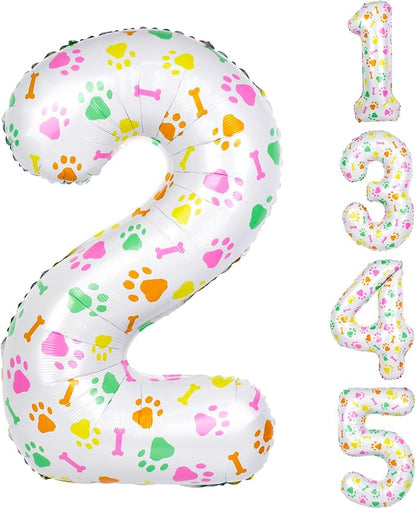 40 Inch Multi-color Dog Paw Balloons, Numeral 2 Birthday Balloons by AXBMM