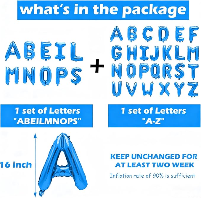 36 Pcs Blue Letter Balloons, Custom A-Z Set - Image 3