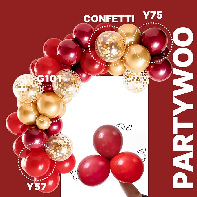 PartyWoo Red and Gold Balloons 66pcs Matte Red Metallic Gold Balloons | - Image 3