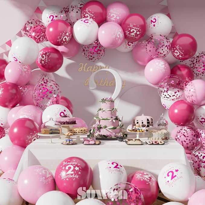 SUWEN Pink 2nd Number Printed Balloons 38PCS 12 Inch | 1-9 Latex Balloons Party - Image 2