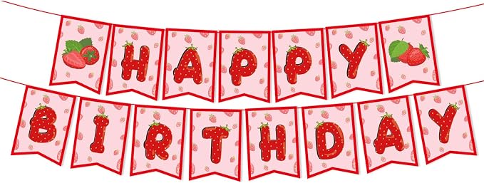 Strawberry Happy Birthday Banner Strawberry Birthday Party Decorations Baby by GLASNES