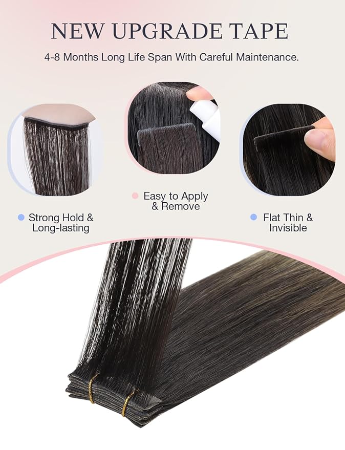 DOORES Invisi Edge Tape in Extensions Human Hair, Dark Brown to Dirty Blonde 10 Injection Tape-ins with 10 Classic Tape-ins 50g 18 Inch, Injection Tape in Extensions Thick Ends