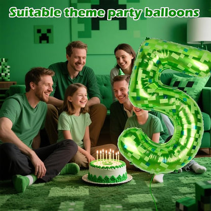40 Inch Giant Green Pixel Miner Theme Number Balloons 40 Inch Foil Party - Image 3