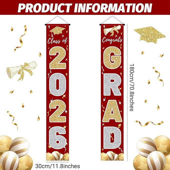 Graduation Decorations 2026, Class of 2026 Banner Congrats Grad | Porch Sign - Image 2