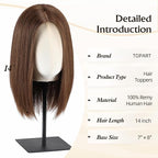 MONO TOP Hair Toppers for Women Human Hair 12 Inch 7"×8" Big Base Partial wig Cover Thinning Hair or Loss No Bangs Top Hair Pieces Natural Wiglets (Brown)