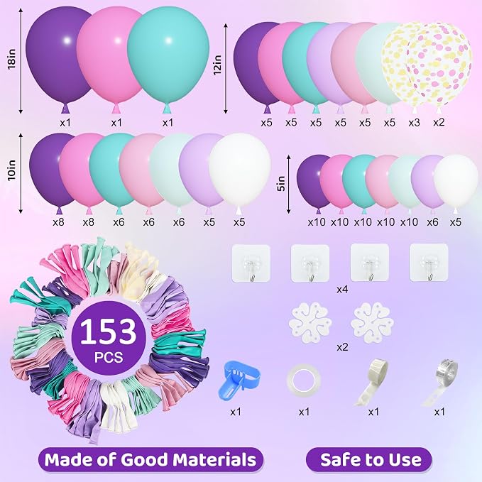 Amandir 153 Pcs Pink Purple Balloons Arch Garland Kit, Different Sizes 18 12 10 - Image 3
