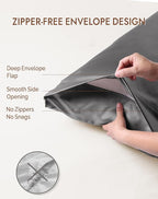SilkSilky 100% Mulberry Silk Pillowcase - Pure 22 Momme High-Grade 6A Fibers for Hair & Skin, Envelope Closure, Natural, Organic, Breathable & Cooling Pillow Case (Queen, Dark Gray)