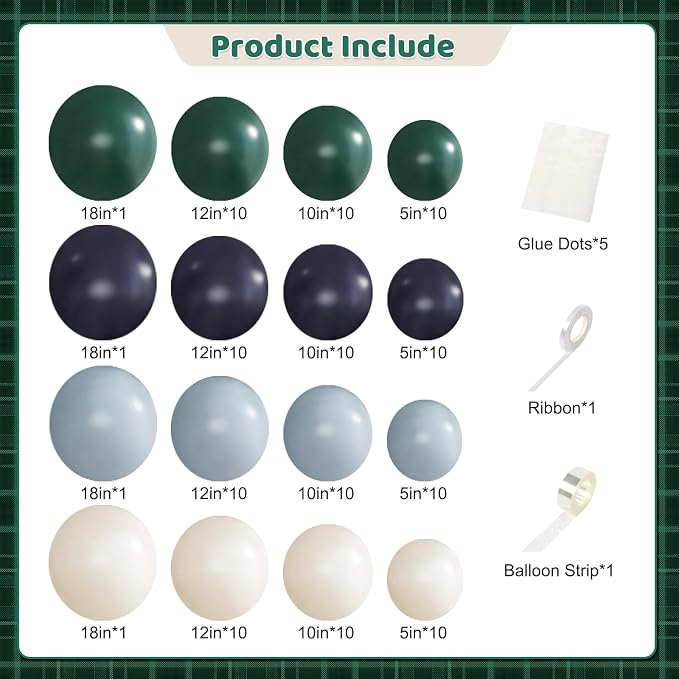 Blue and Green Balloons Arch Garland Kit, Tartan Plaids Decorations Baby Shower - Image 6