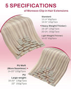 Moresoo Human Hair Clip in Extensions Blonde Highlights Real Hair Extensions Clip ins Thick to Add Volume for Women Ash Blonde with Bleach Blonde Double Weft 150g/7pcs 20 inch