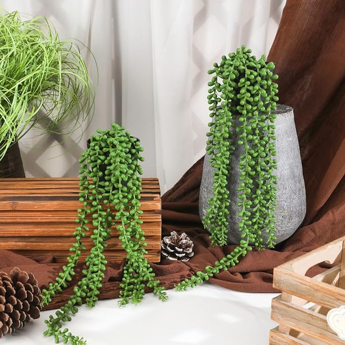 2pcs Fake Hanging Plants Fake Potted String of Pearls Succulent Plants Small - Image 7