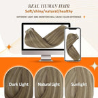 Full Shine Blonde Hair Extensions Real Human Hair Clip ins Golden Blonde Mix Light Blonde Natural Seamless Hair Extension for Women Add Volume 14 Inch 8 PCS 120 G