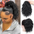 Ponytail Extension-12 Inch Drawstring Ponytail Hair Extensions for Women Synthetic Curly Wavy Fake Pony Tails Hair Pieces for Daily Party Use (Black)